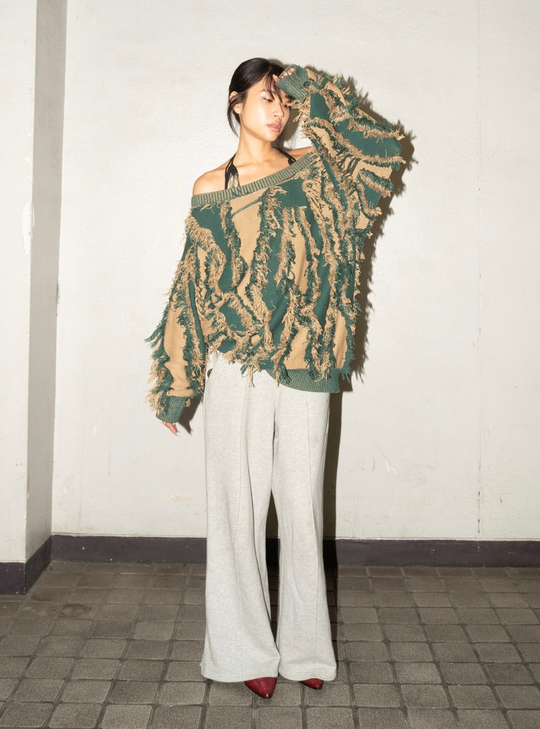 Fringe Bi-color Over Knit