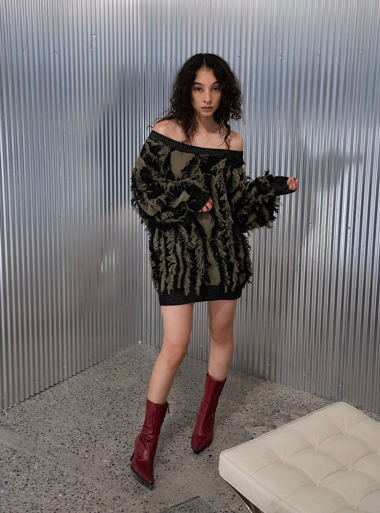 Fringe Bi-color Over Knit