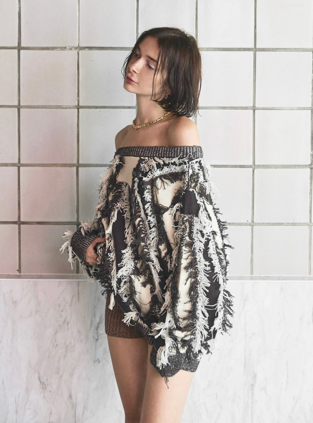 Fringe Bi-color Over Knit