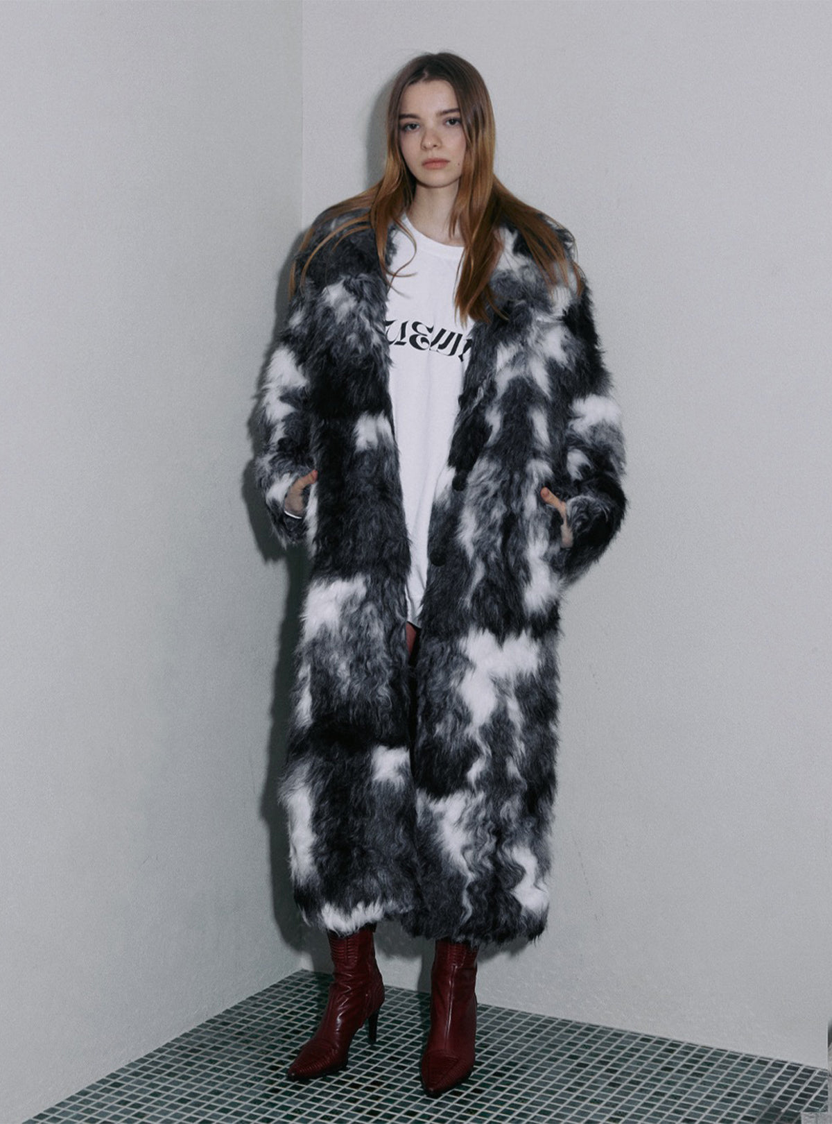 Mosaic Fur Long Coat