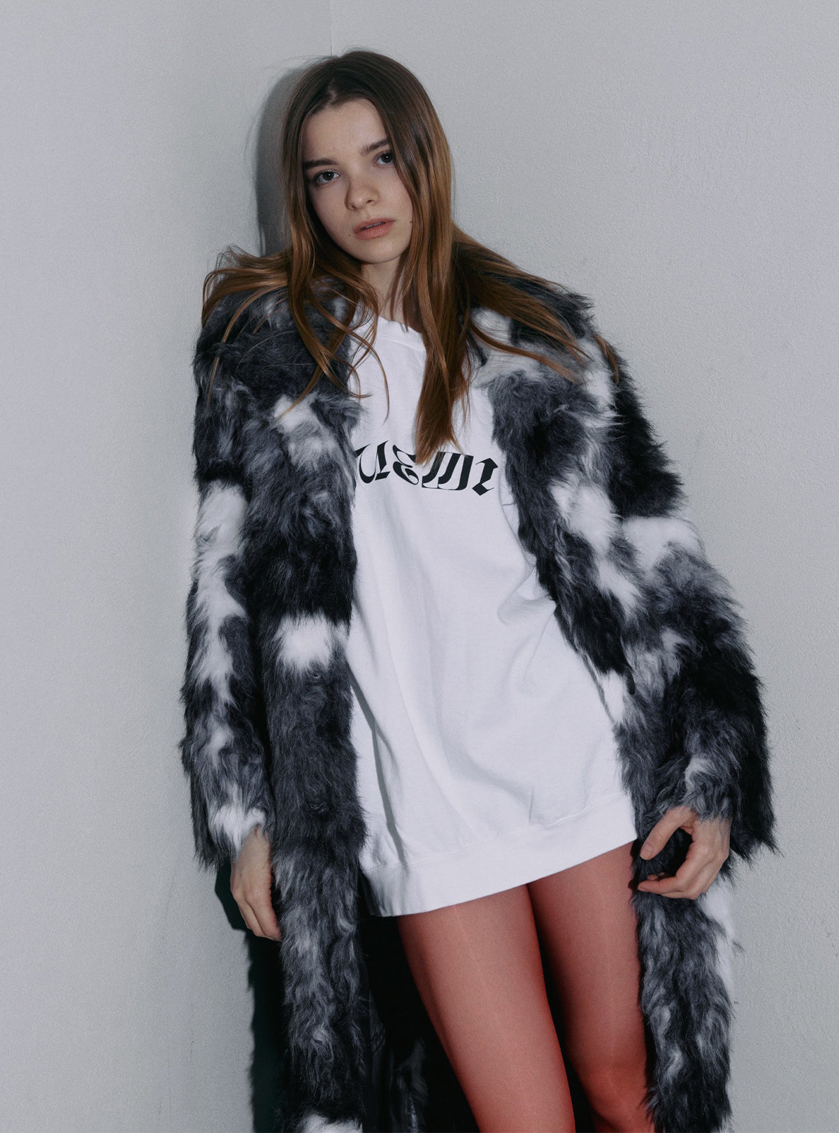 Mosaic Fur Long Coat