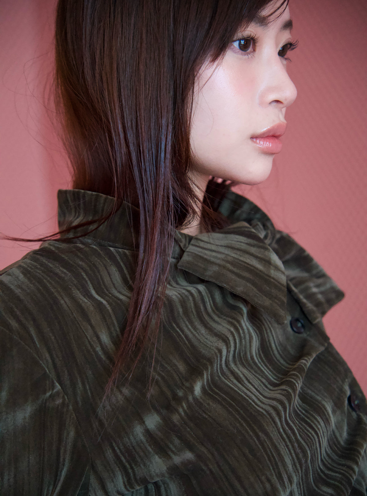 Velour Ribbon Tie Blouse