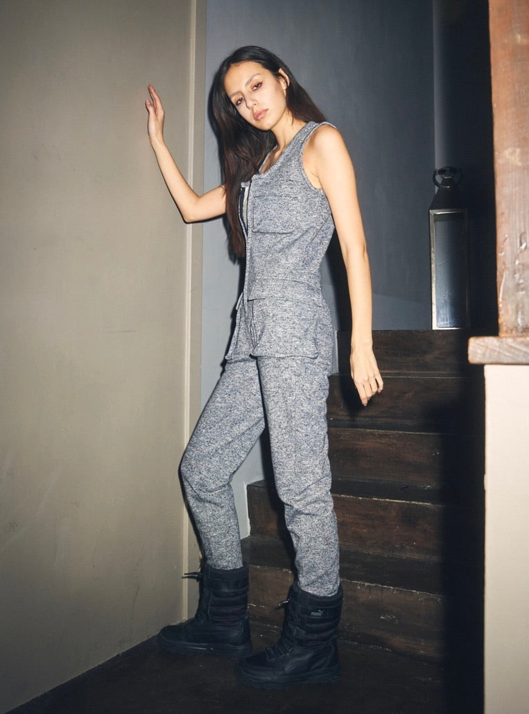 Sleeveless Zip-up Sweat Jumpsuit