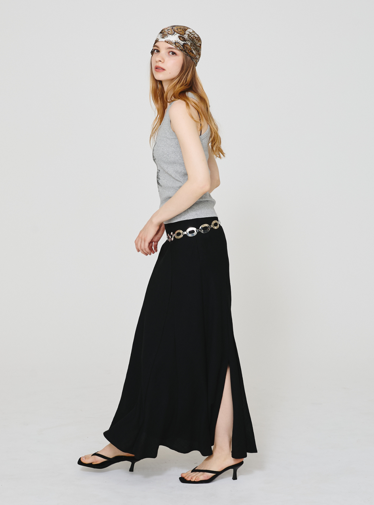 Double Slit Linen Skirt