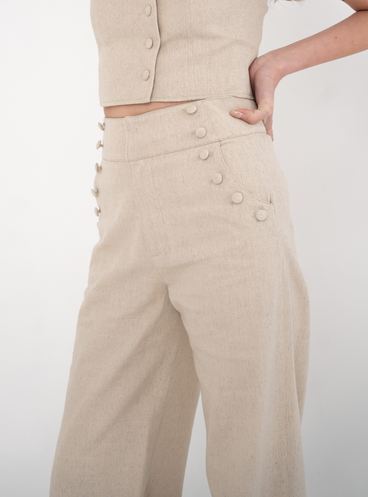 Covered Button Marine Flare Pants