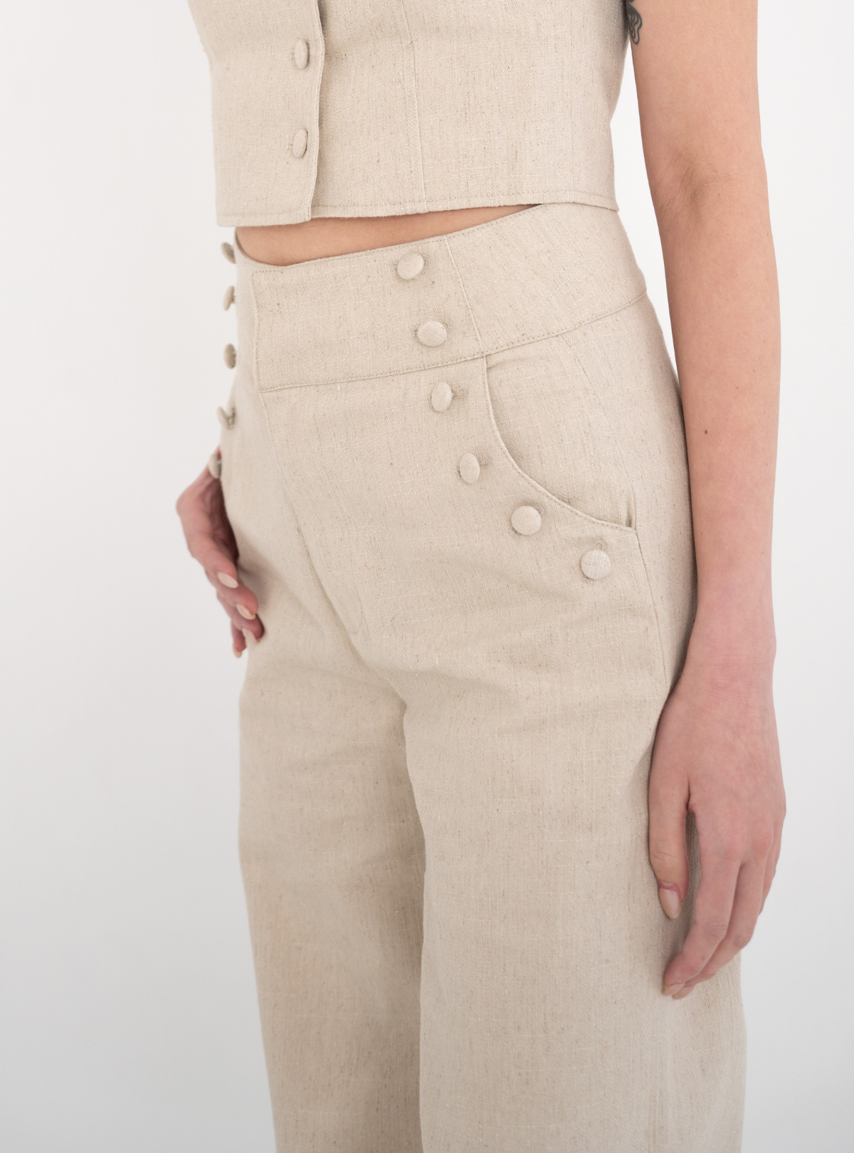 Covered Button Marine Flare Pants