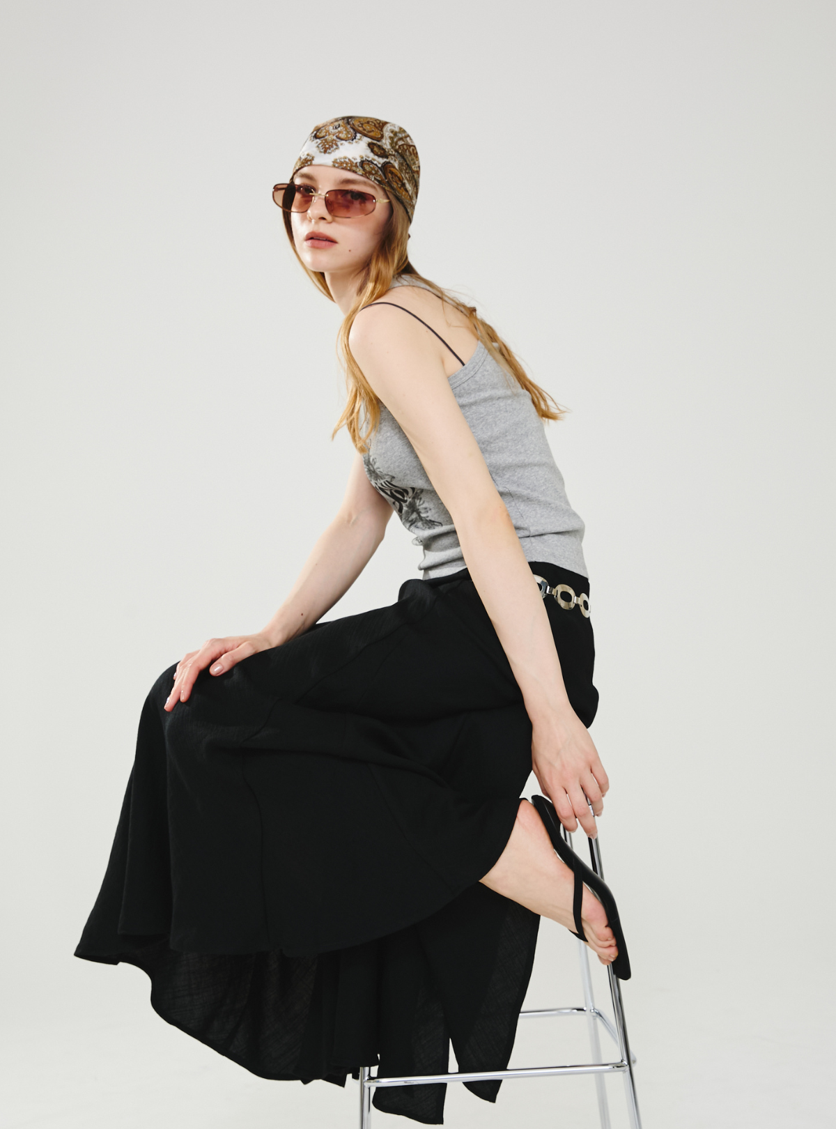 Double Slit Linen Skirt