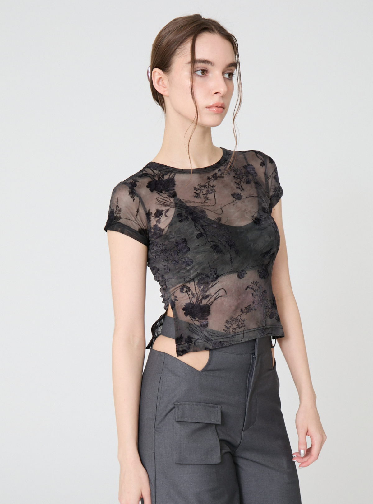 Side Slit Bloom Tulle Tee