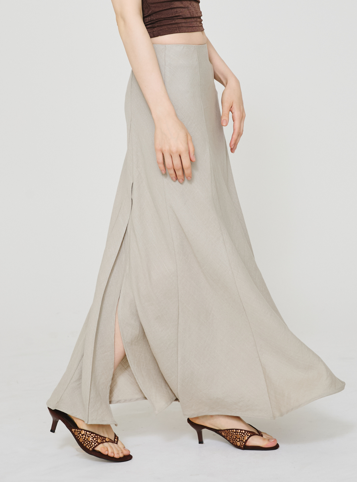 Double Slit Linen Skirt