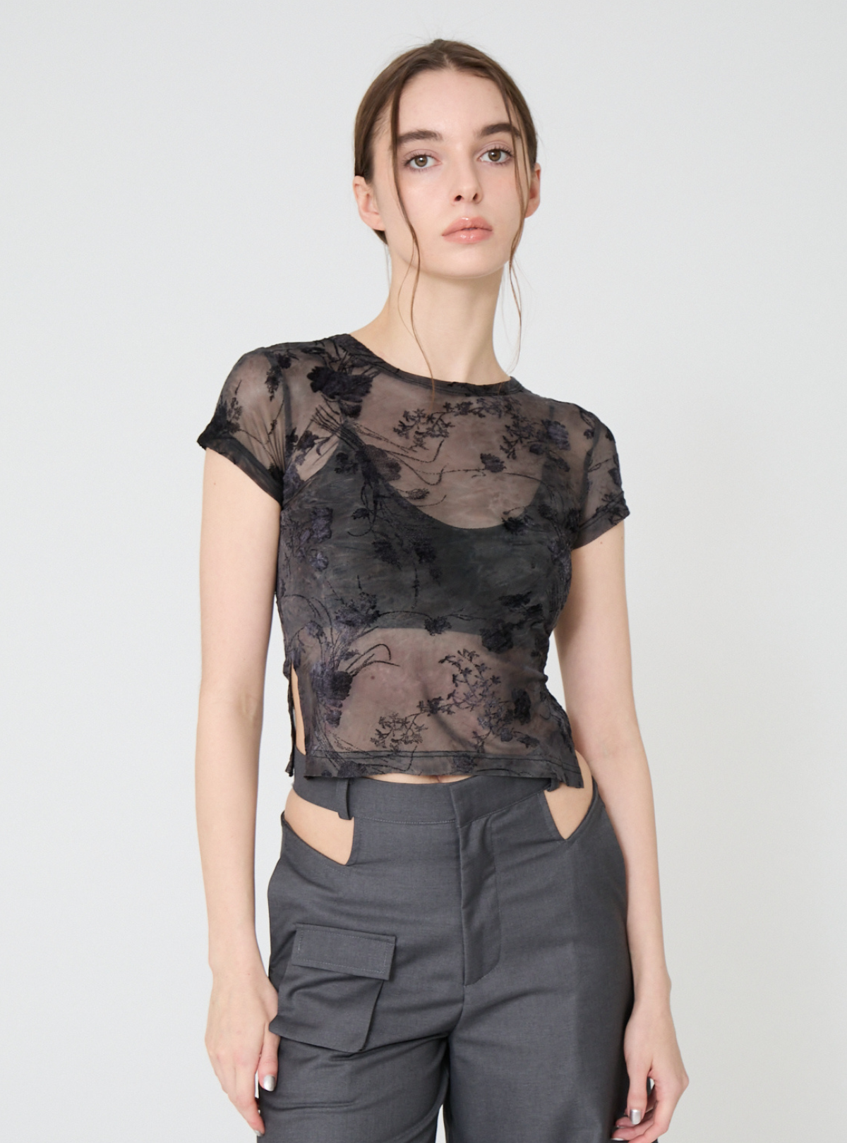 Side Slit Bloom Tulle Tee