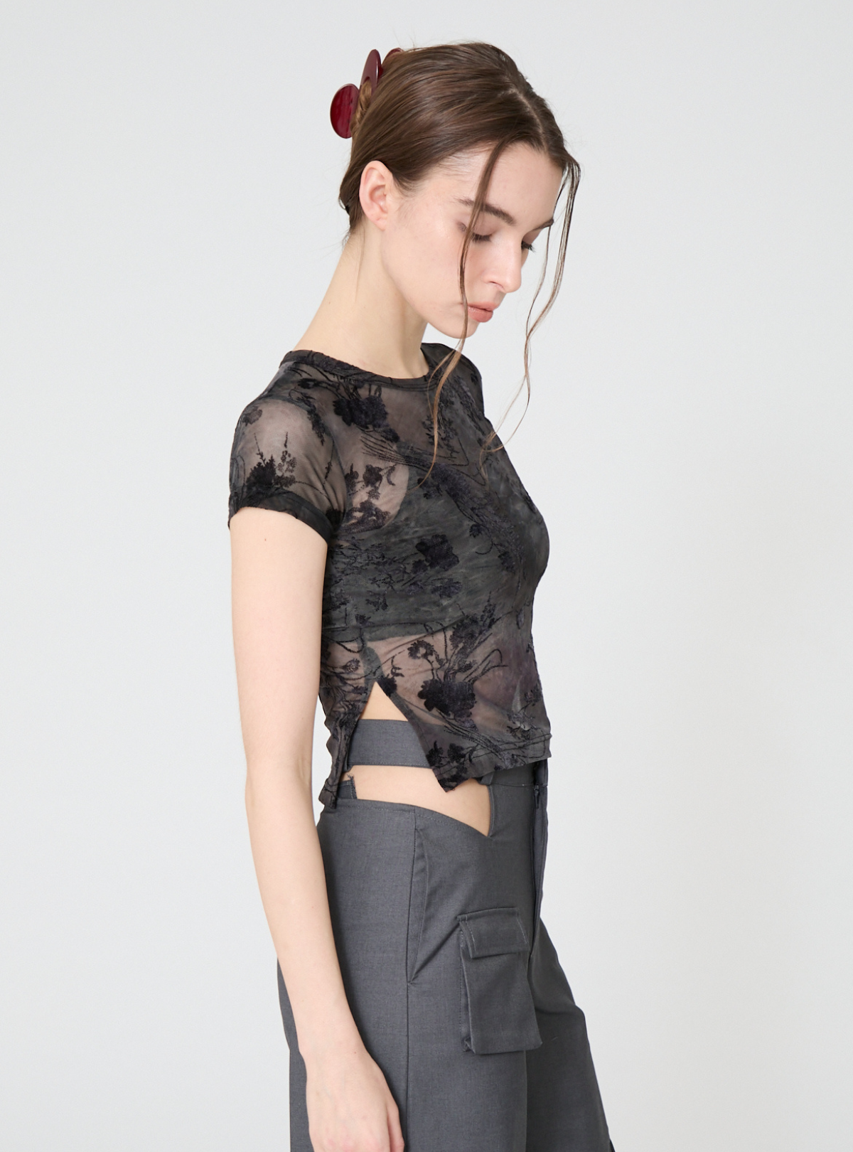 Side Slit Bloom Tulle Tee
