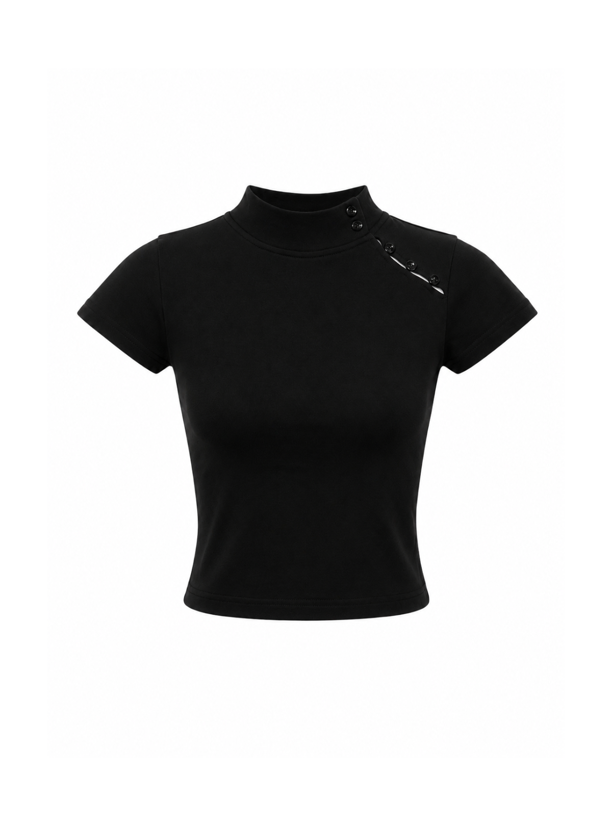 Shell Button High Neck Tee