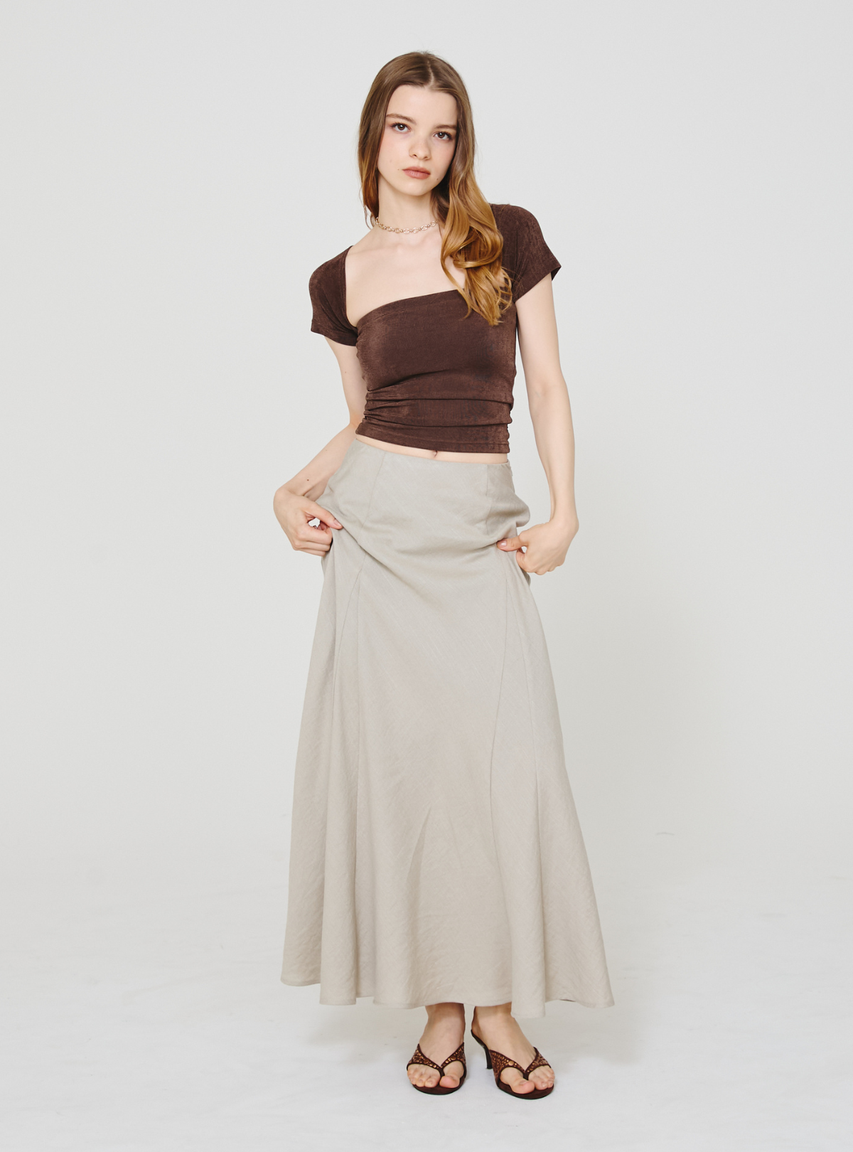 Double Slit Linen Skirt