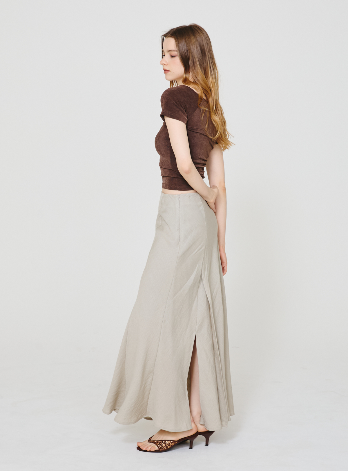 Double Slit Linen Skirt