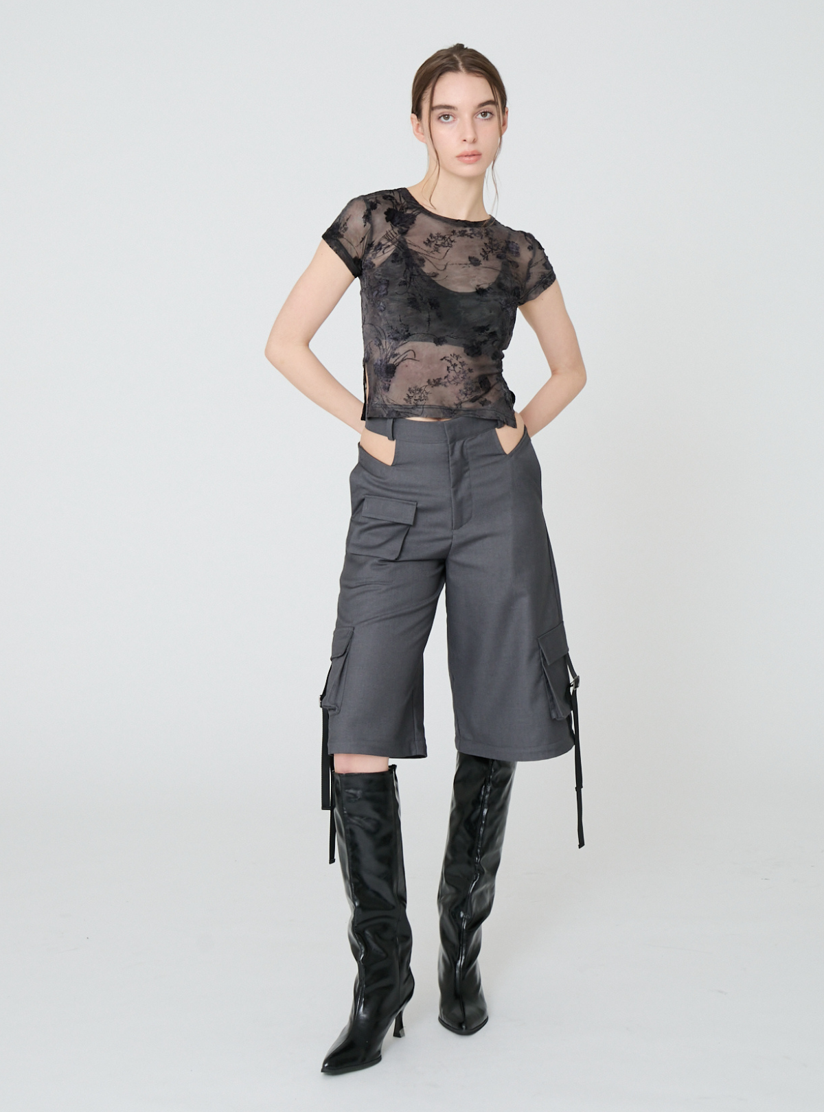 Side Slit Bloom Tulle Tee