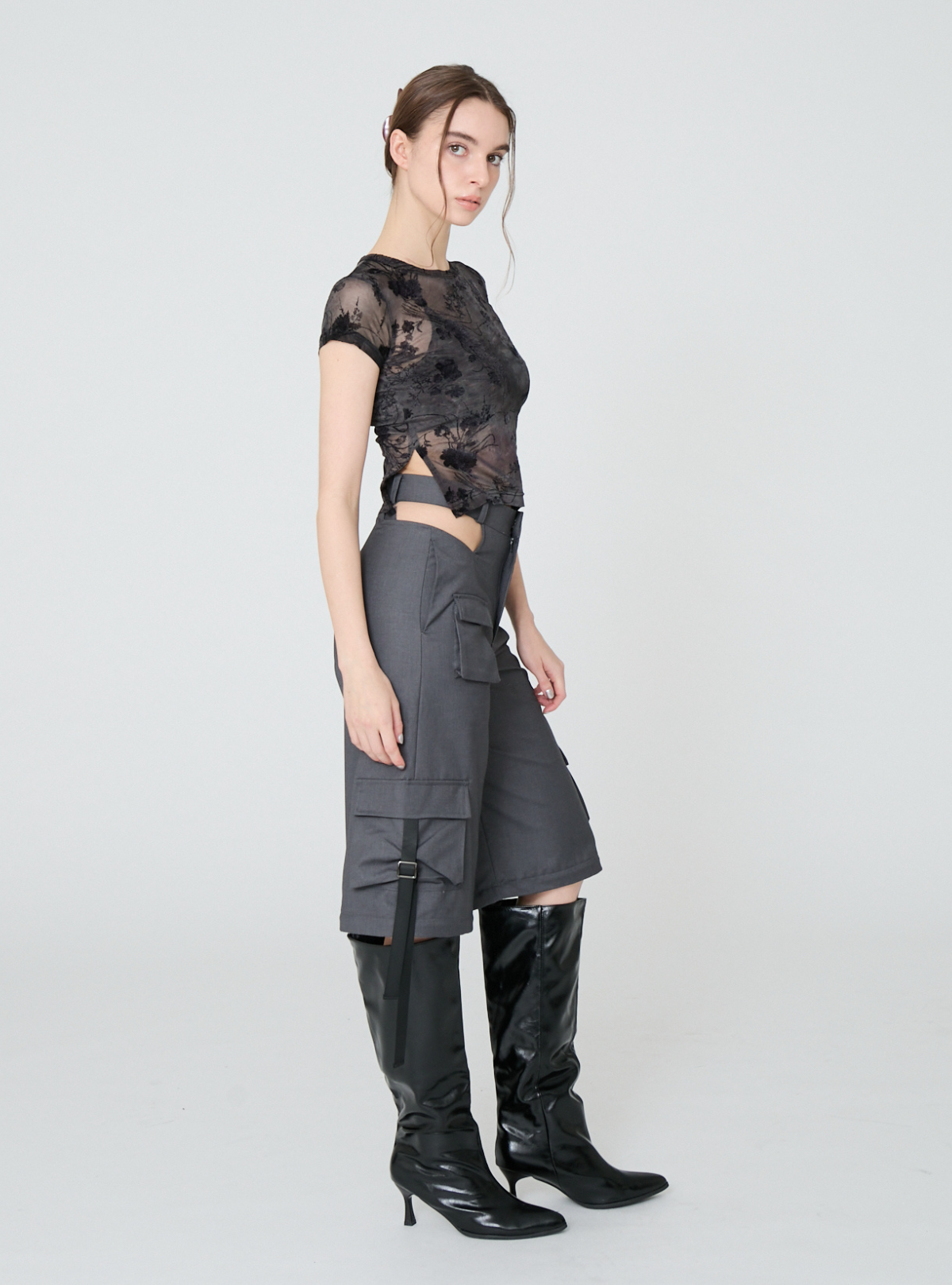 Side Slit Bloom Tulle Tee