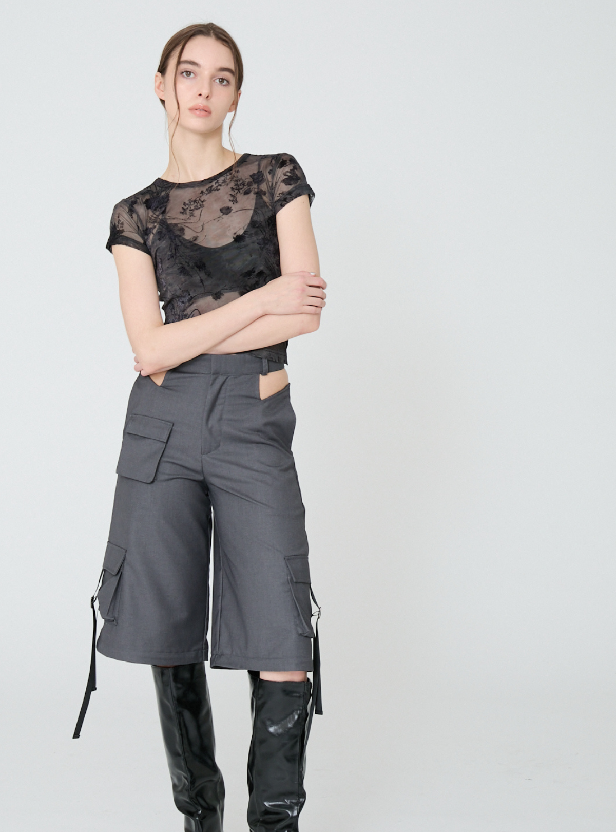 Side Slit Bloom Tulle Tee