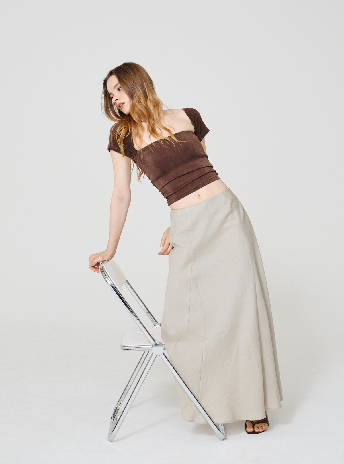 Double Slit Linen Skirt