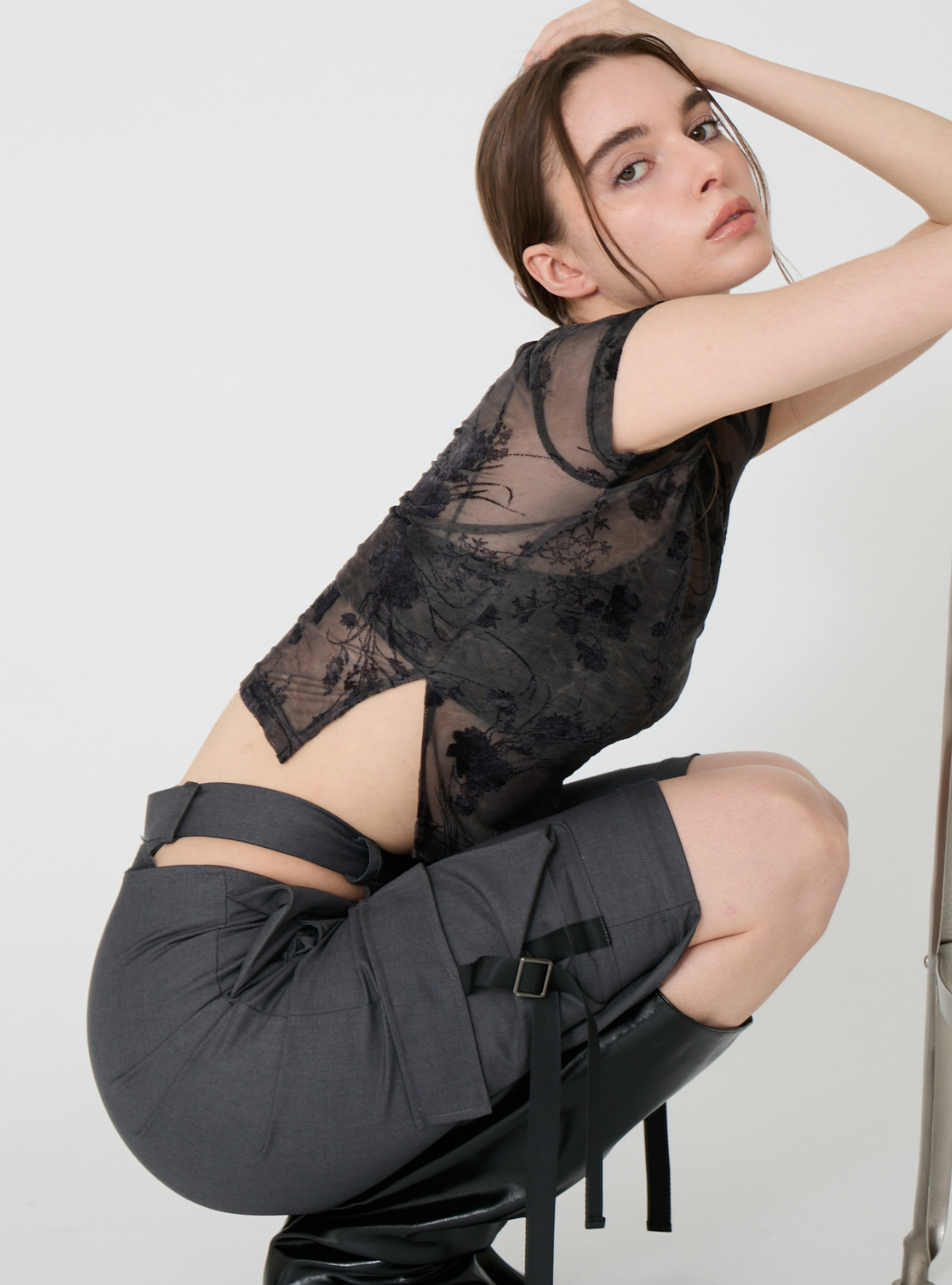 Side Slit Bloom Tulle Tee