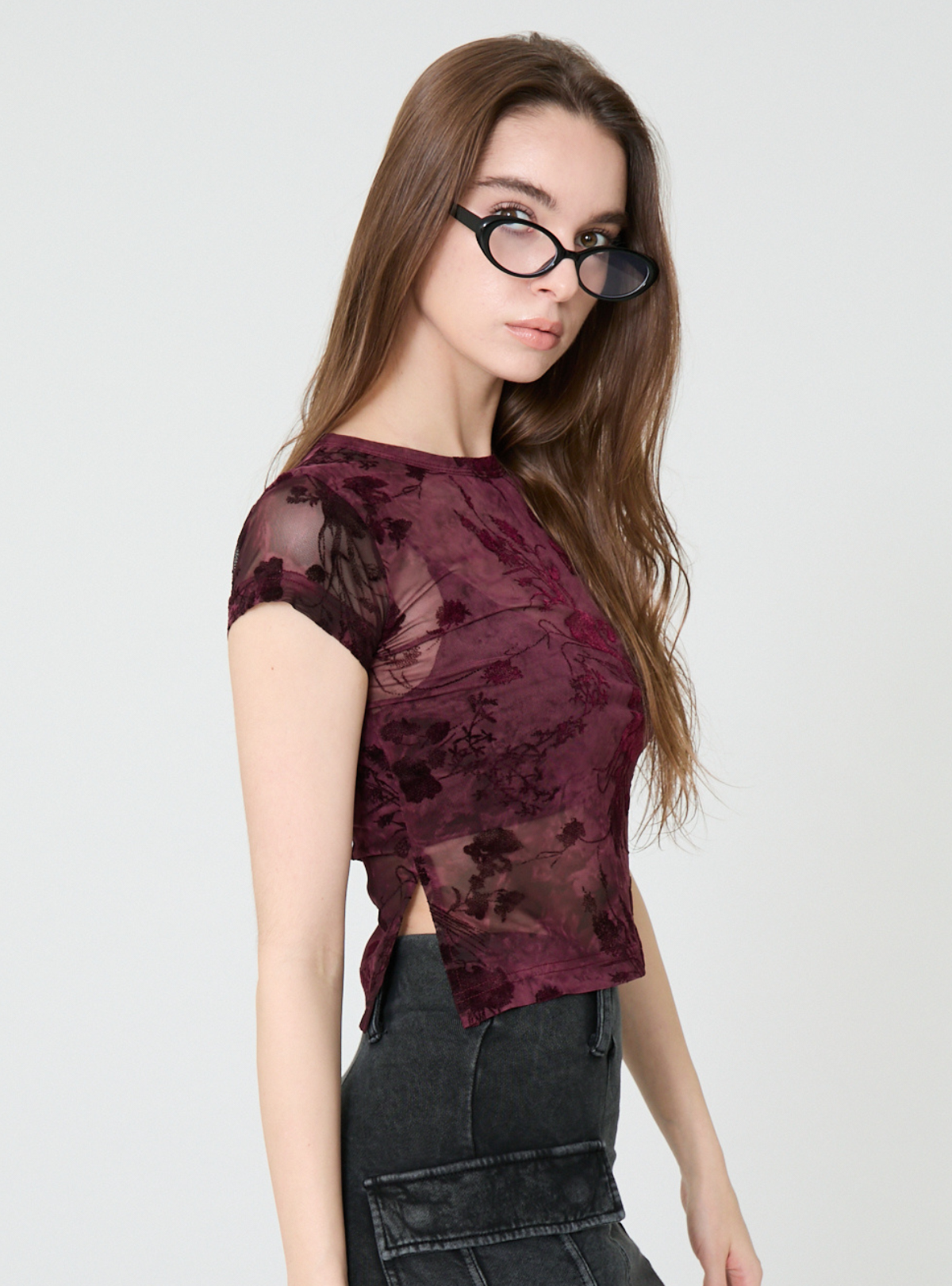 Side Slit Bloom Tulle Tee
