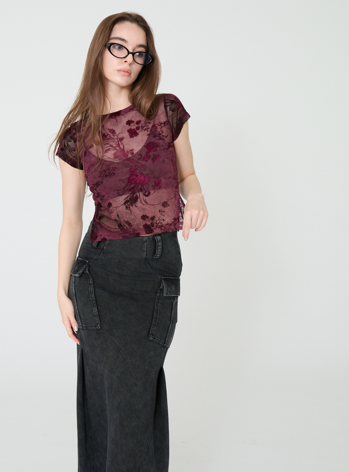 Side Slit Bloom Tulle Tee