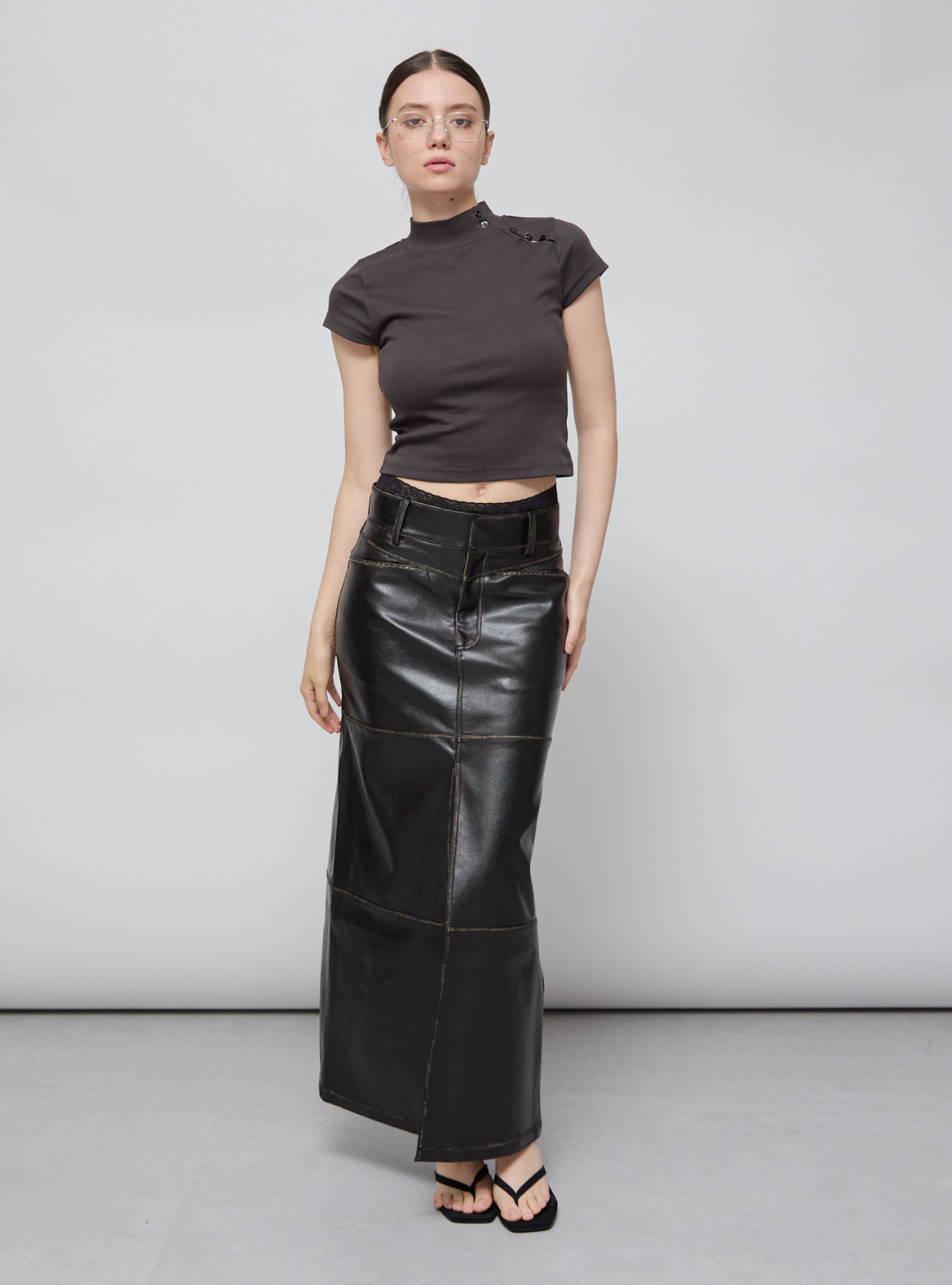 Faux Leather Slit Long SK