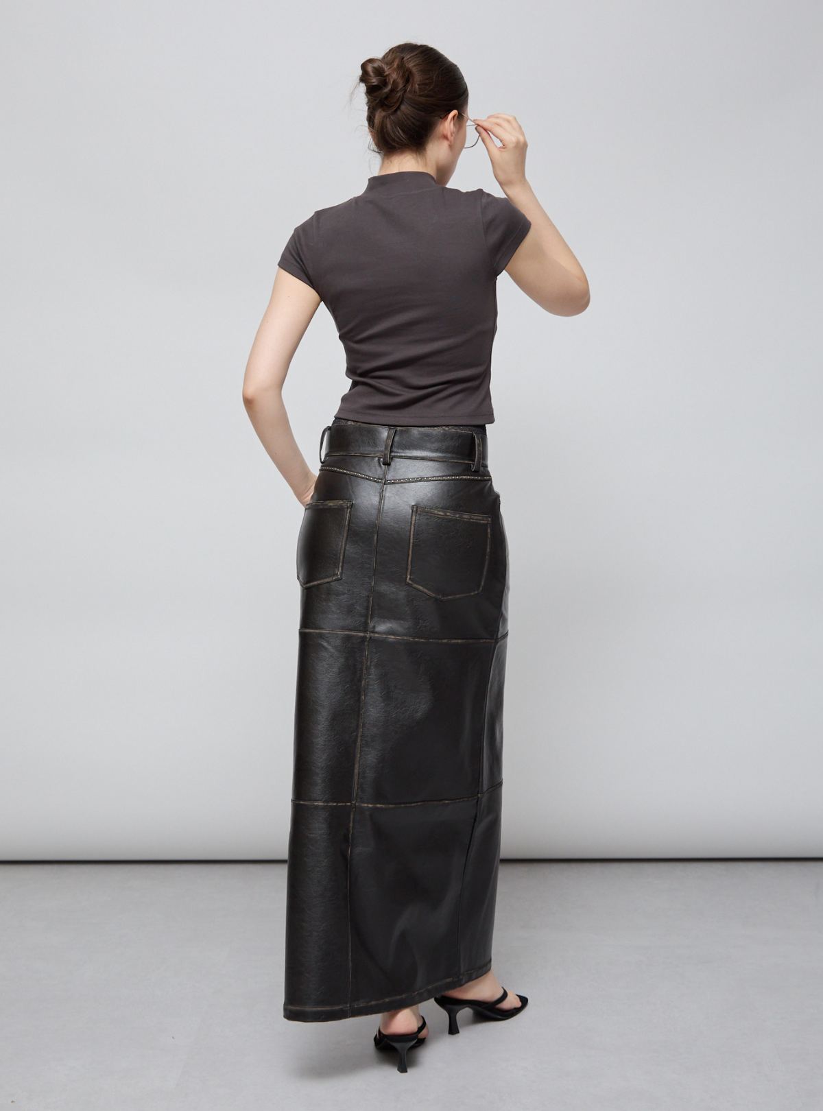 Faux Leather Slit Long SK