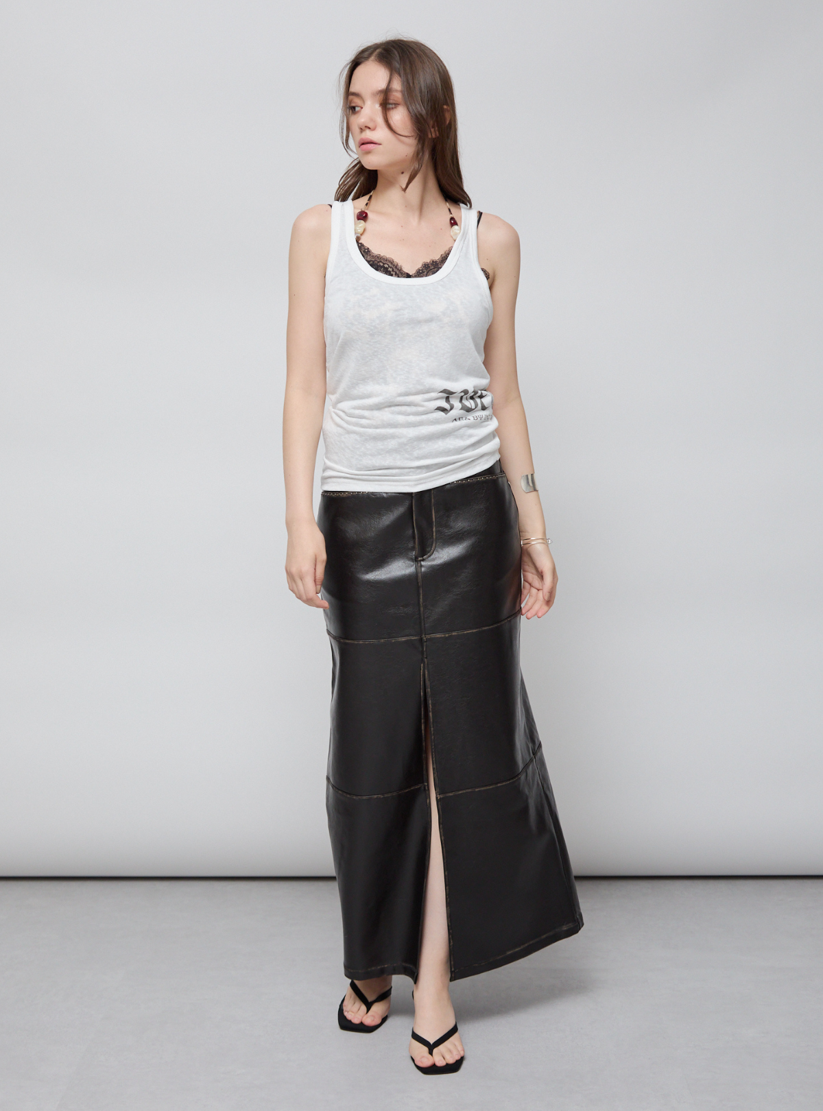 Faux Leather Slit Long SK