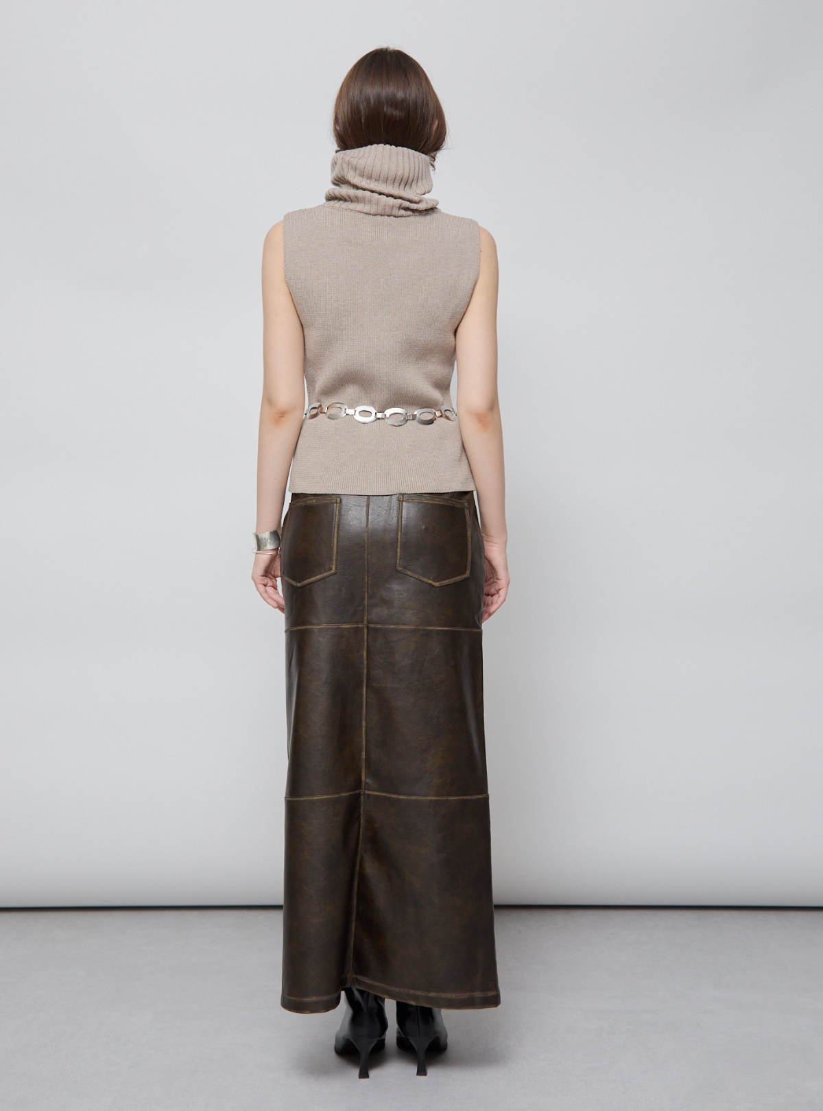 Faux Leather Slit Long SK