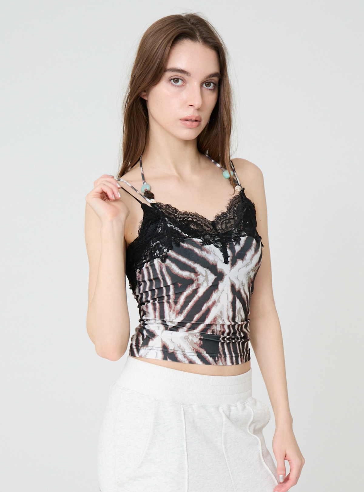 Gem Halter Lace Trim Cami