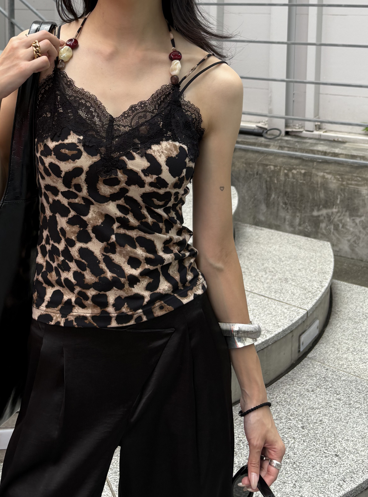 Gem Halter Lace Trim Cami