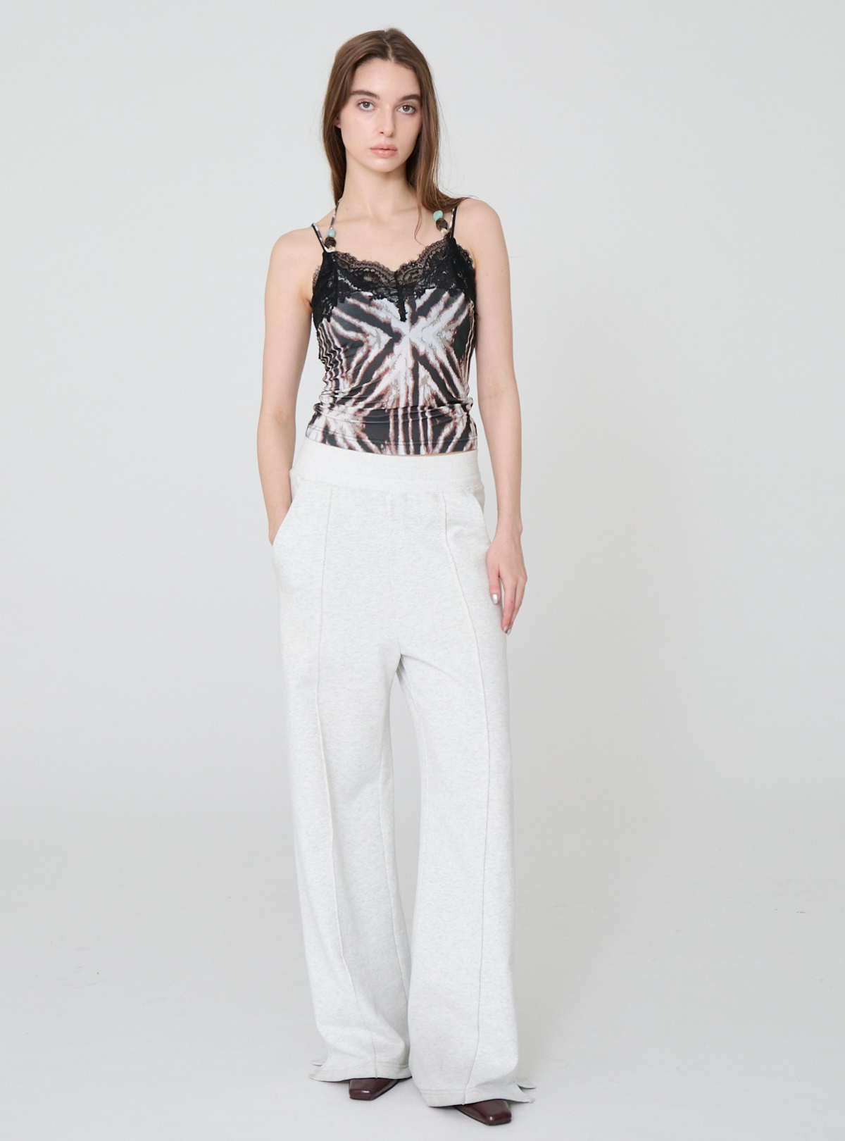 Gem Halter Lace Trim Cami