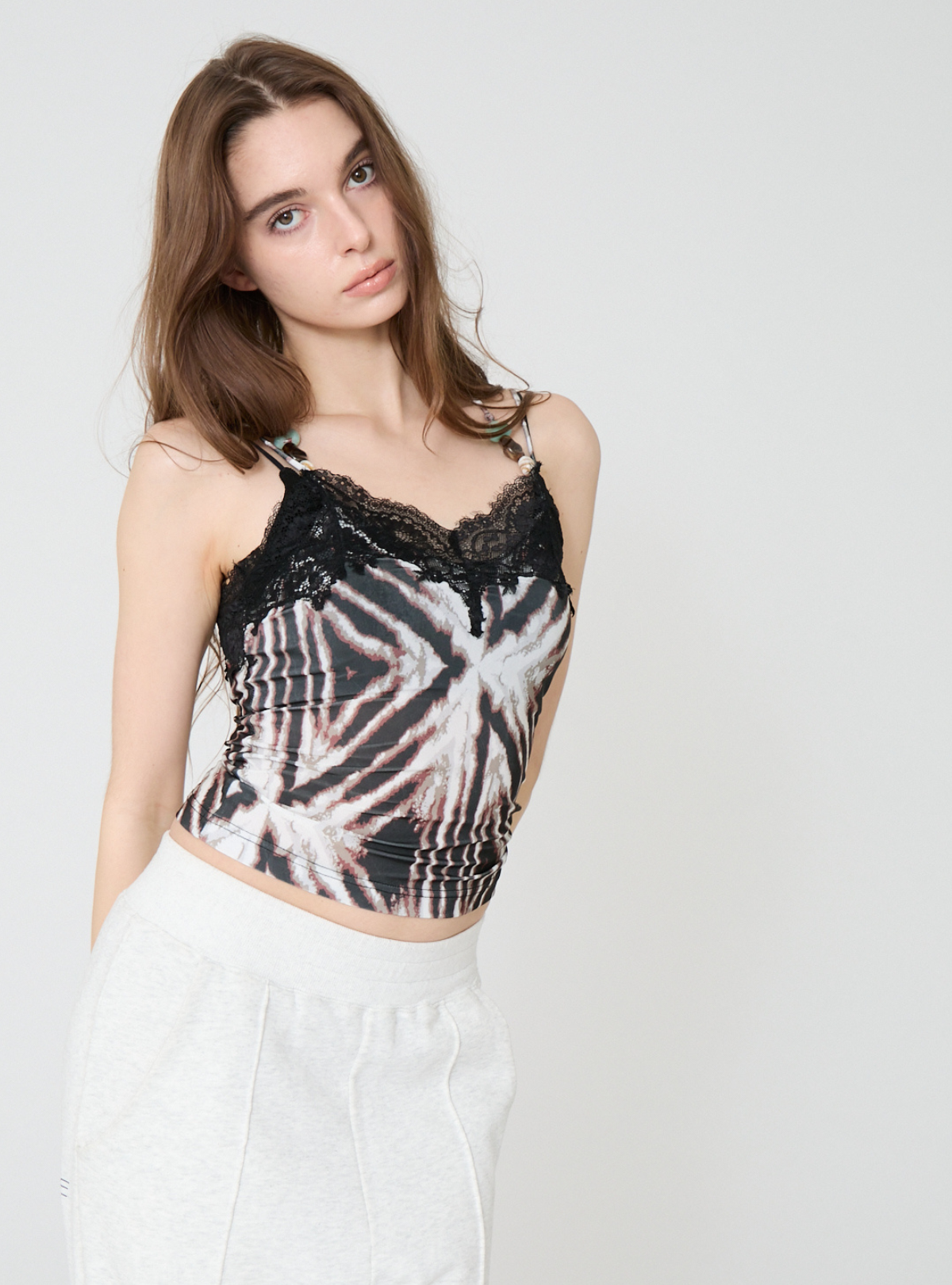 Gem Halter Lace Trim Cami