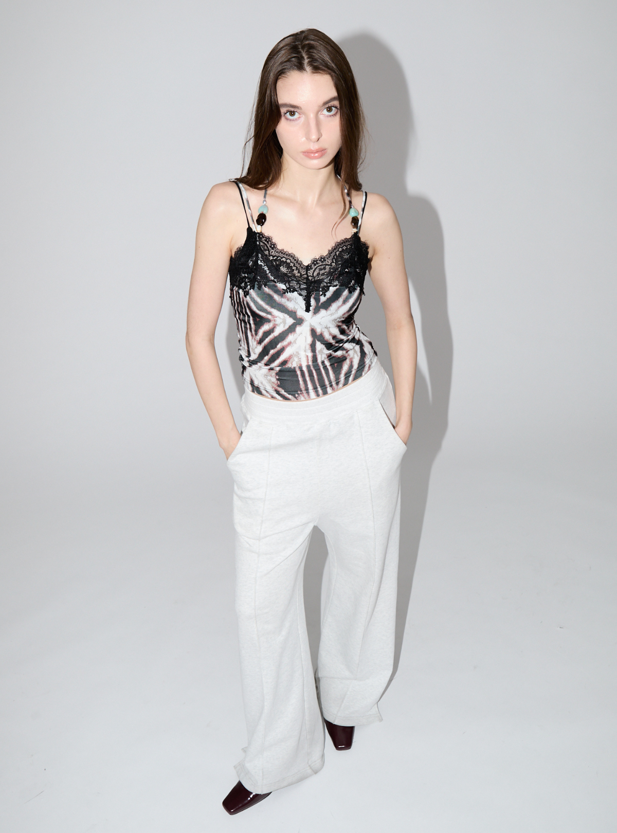 Gem Halter Lace Trim Cami