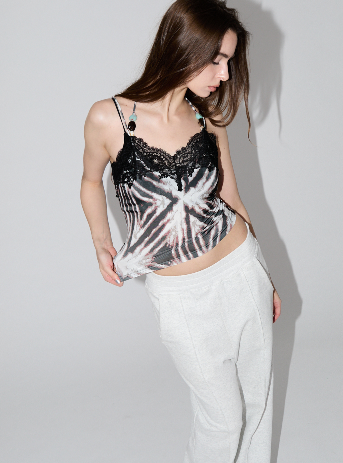 Gem Halter Lace Trim Cami