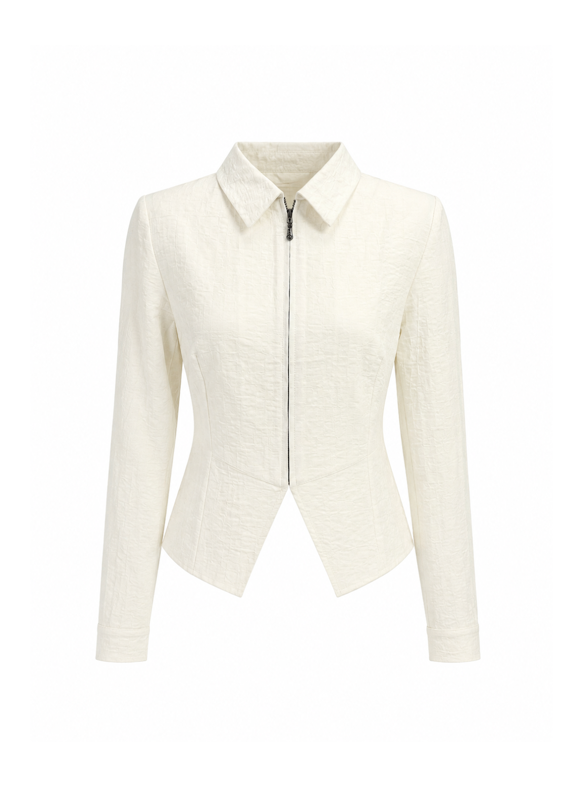 Embossed Peplum Zip Shirt