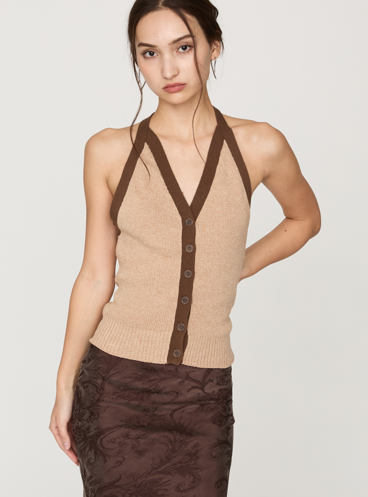 Contrast Halter Knit Vest