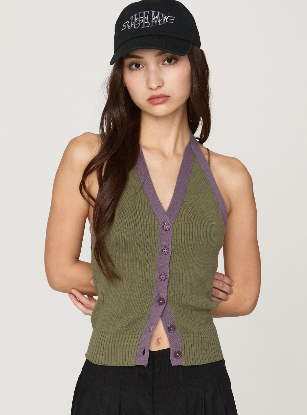 Contrast Halter Knit Vest