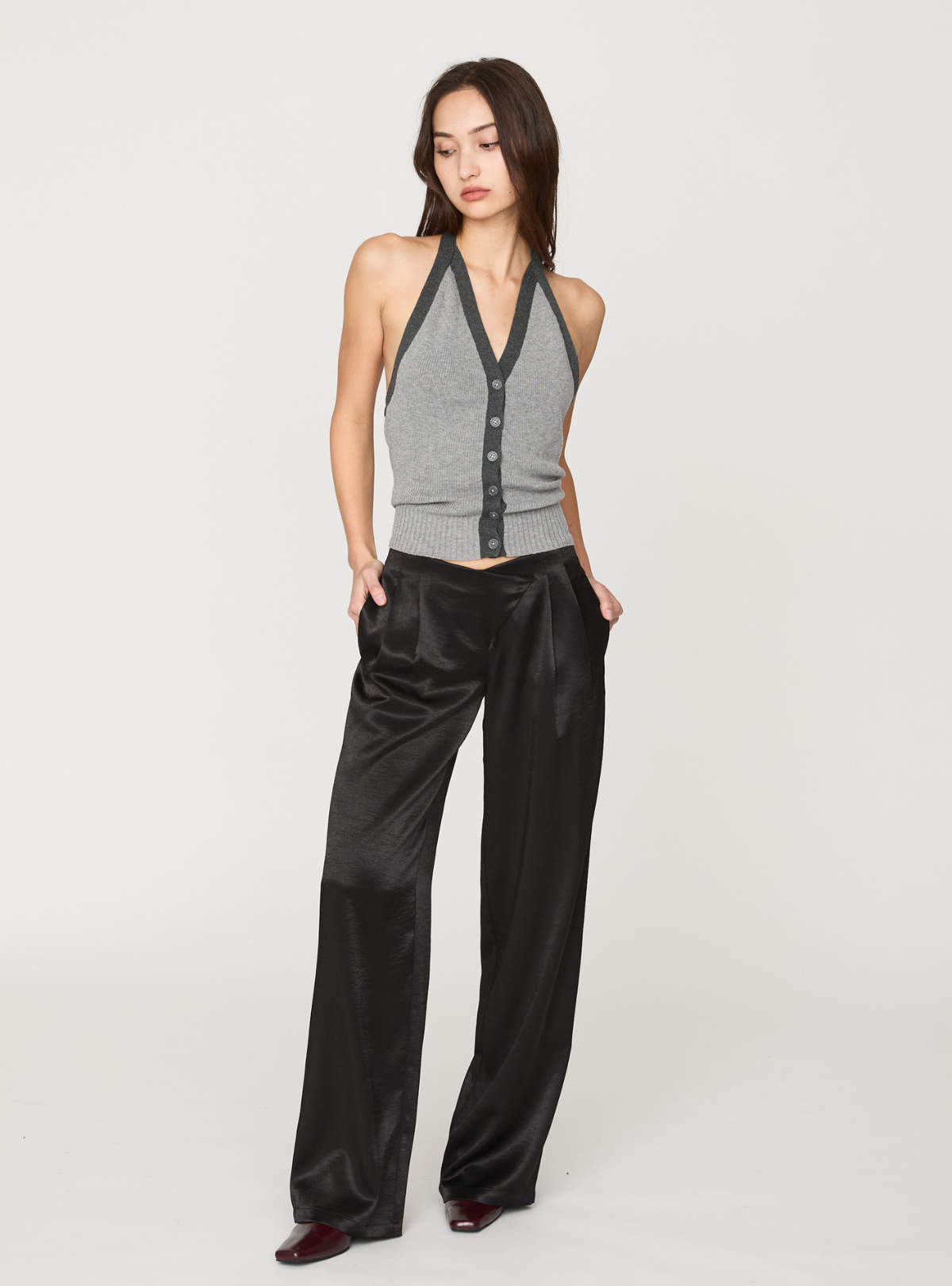 Cross Waist Satin Pants