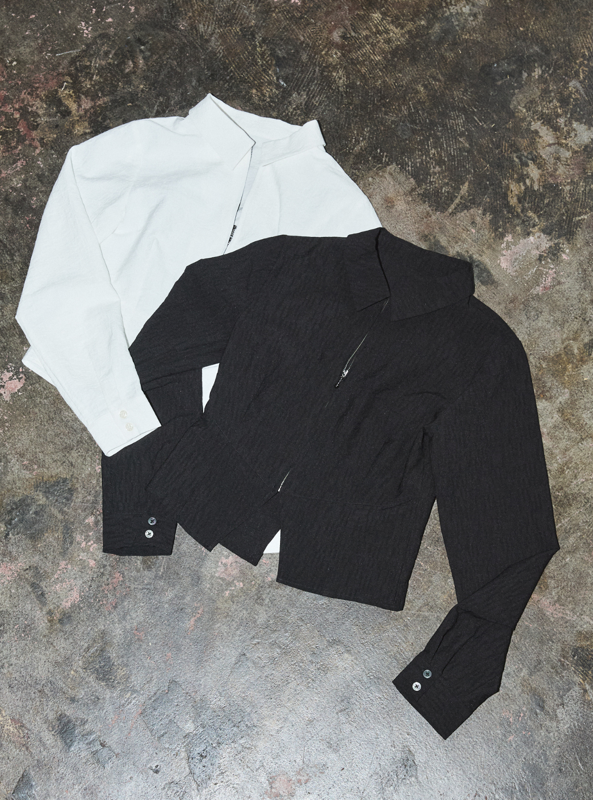 Embossed Peplum Zip Shirt