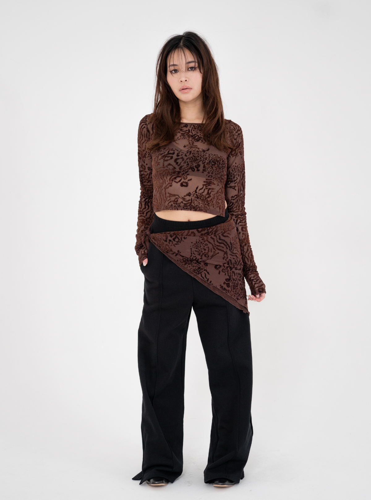 Side Slit Flocky Tulle Tops