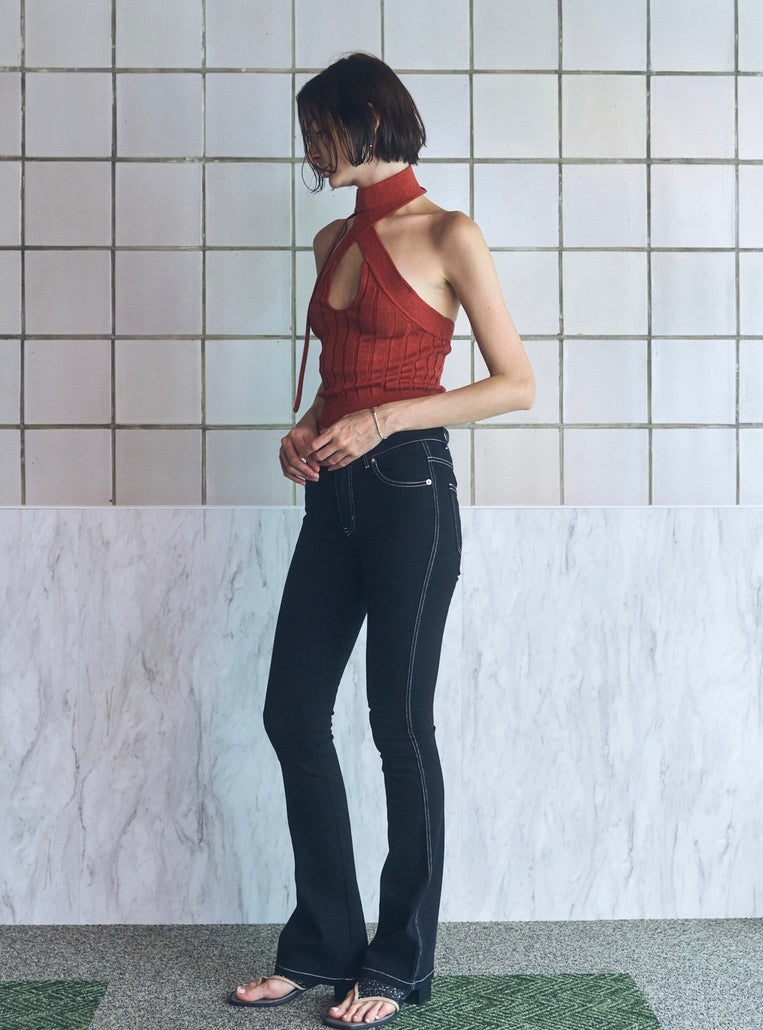 Ribbon Tie Halter Knit Top – JUEMI