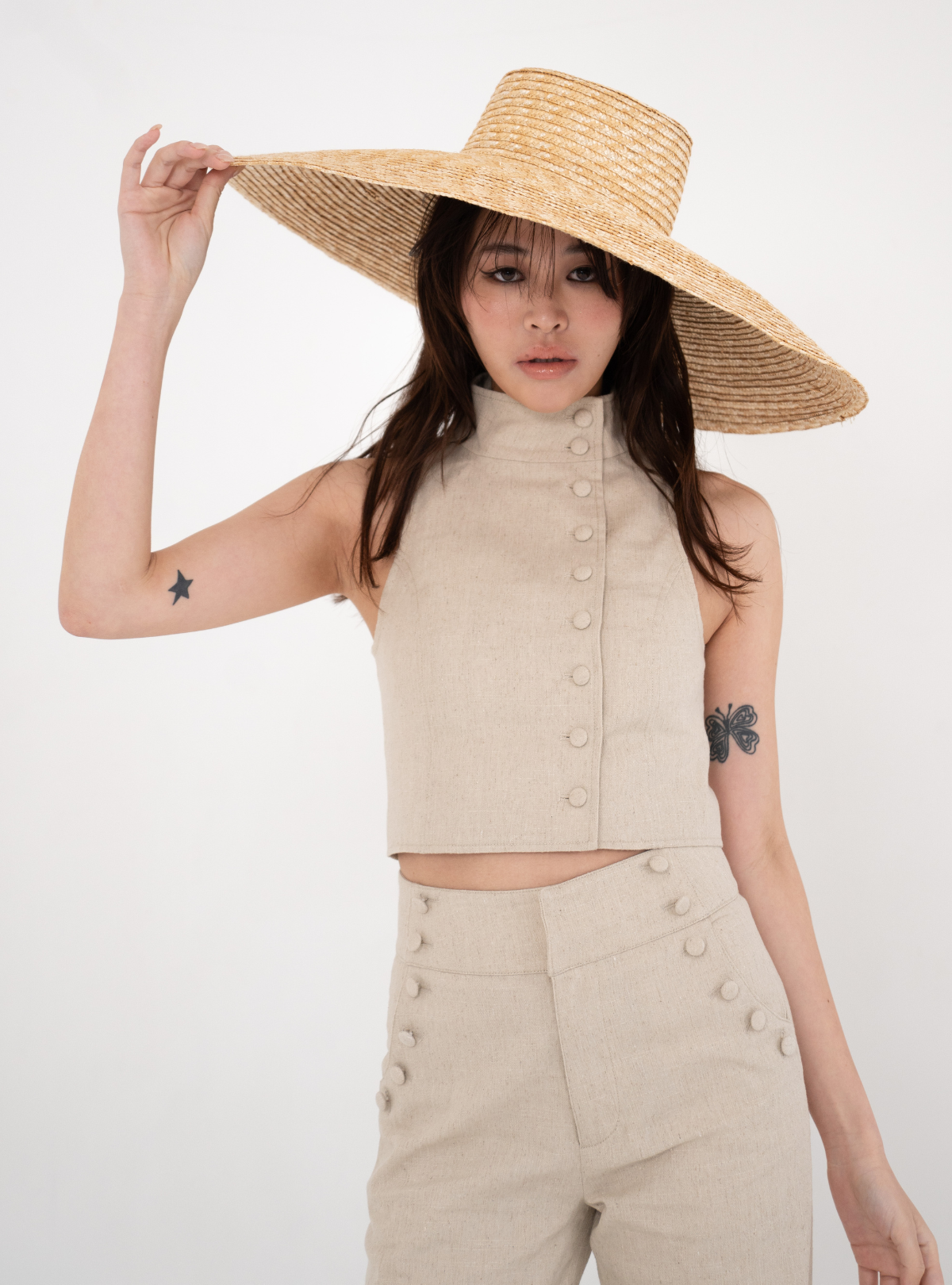 Covered Button Stand Neck Vest