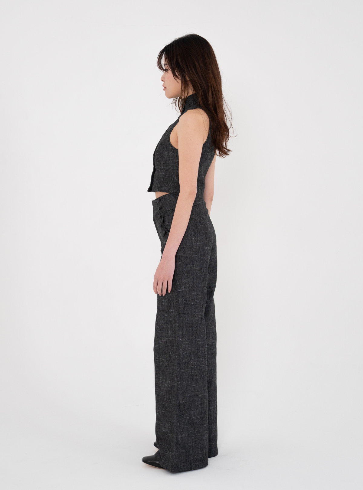Covered Button Stand Neck Vest