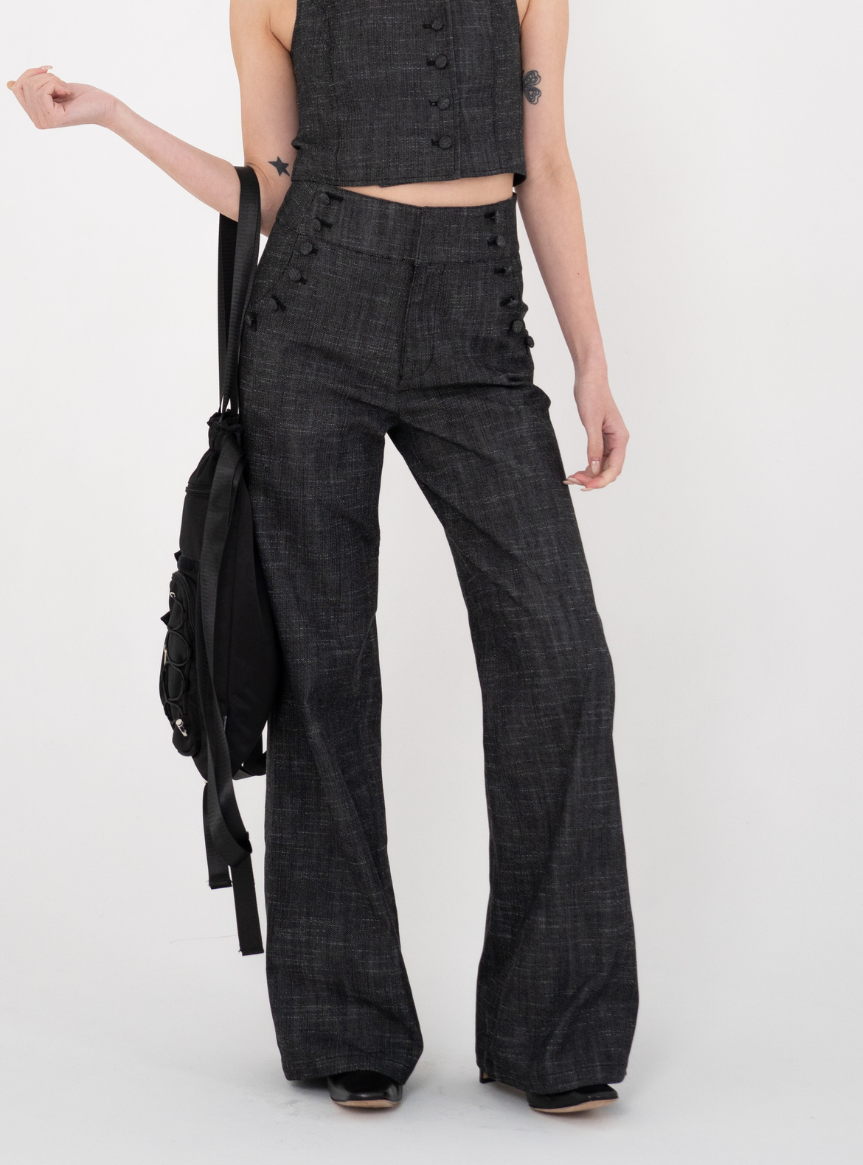 Covered Button Marine Flare Pants