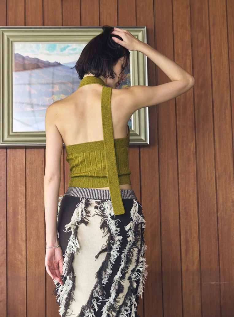 トップス juemi Combination Knit Tops Ribbon Tie Halter Knit Top – JUEMI