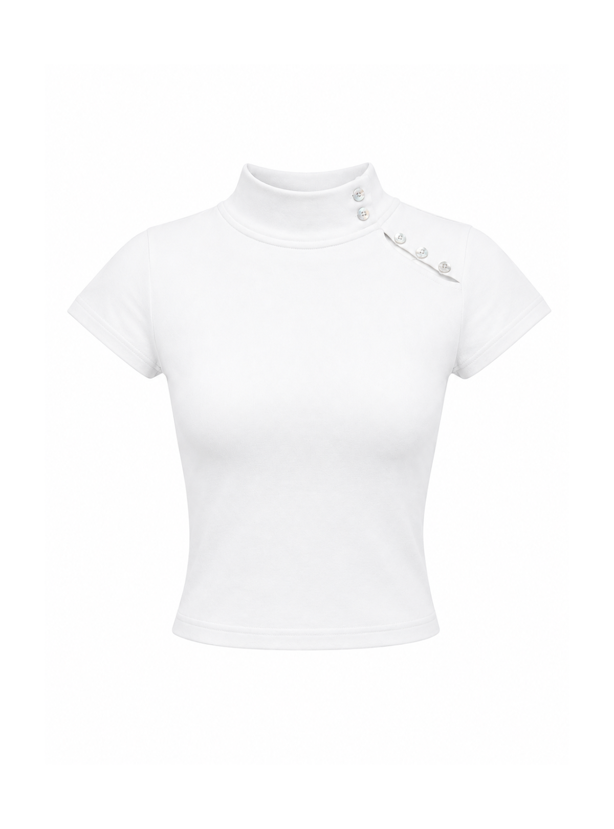 Shell Button High Neck Tee
