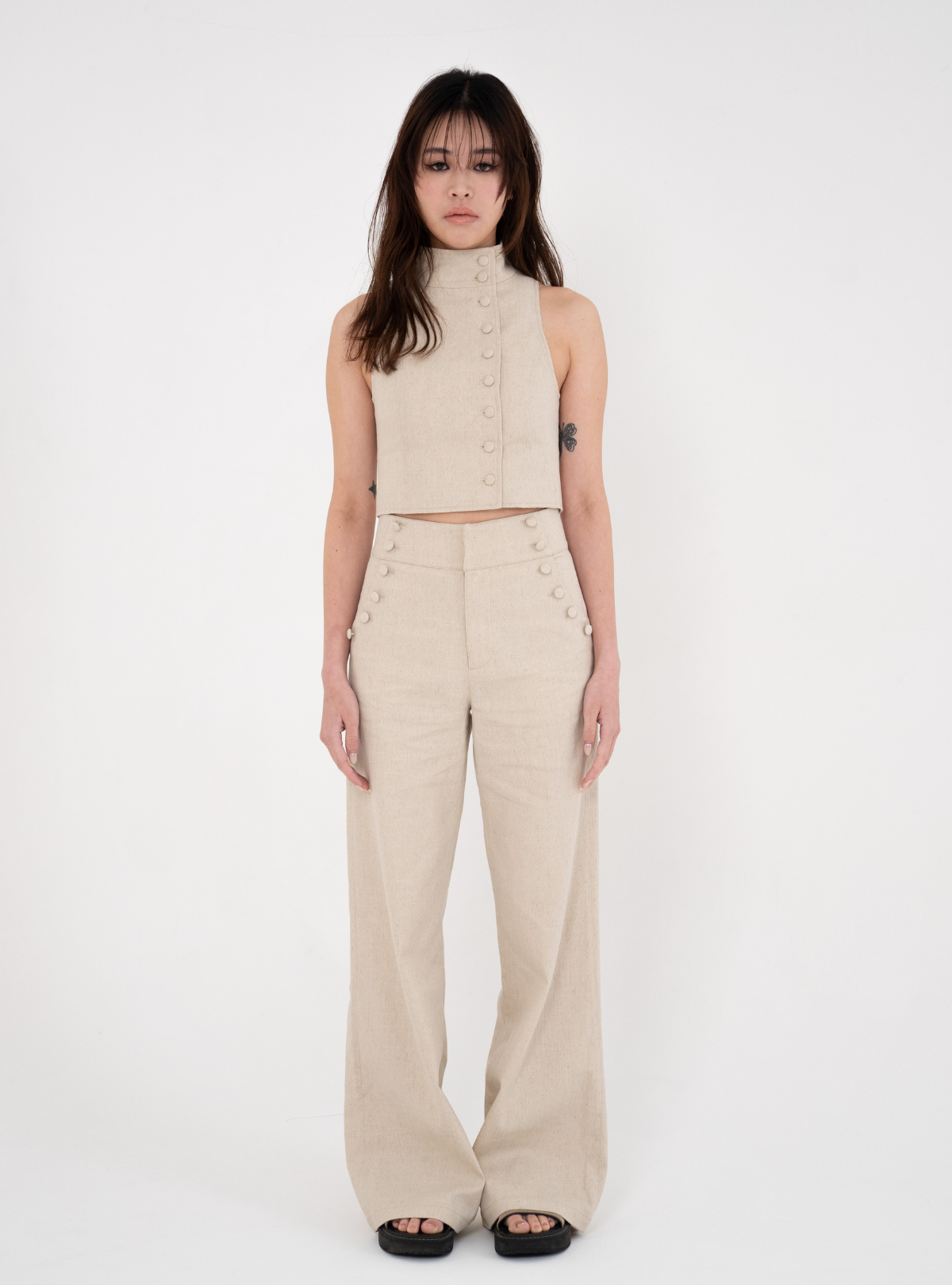 Covered Button Stand Neck Vest