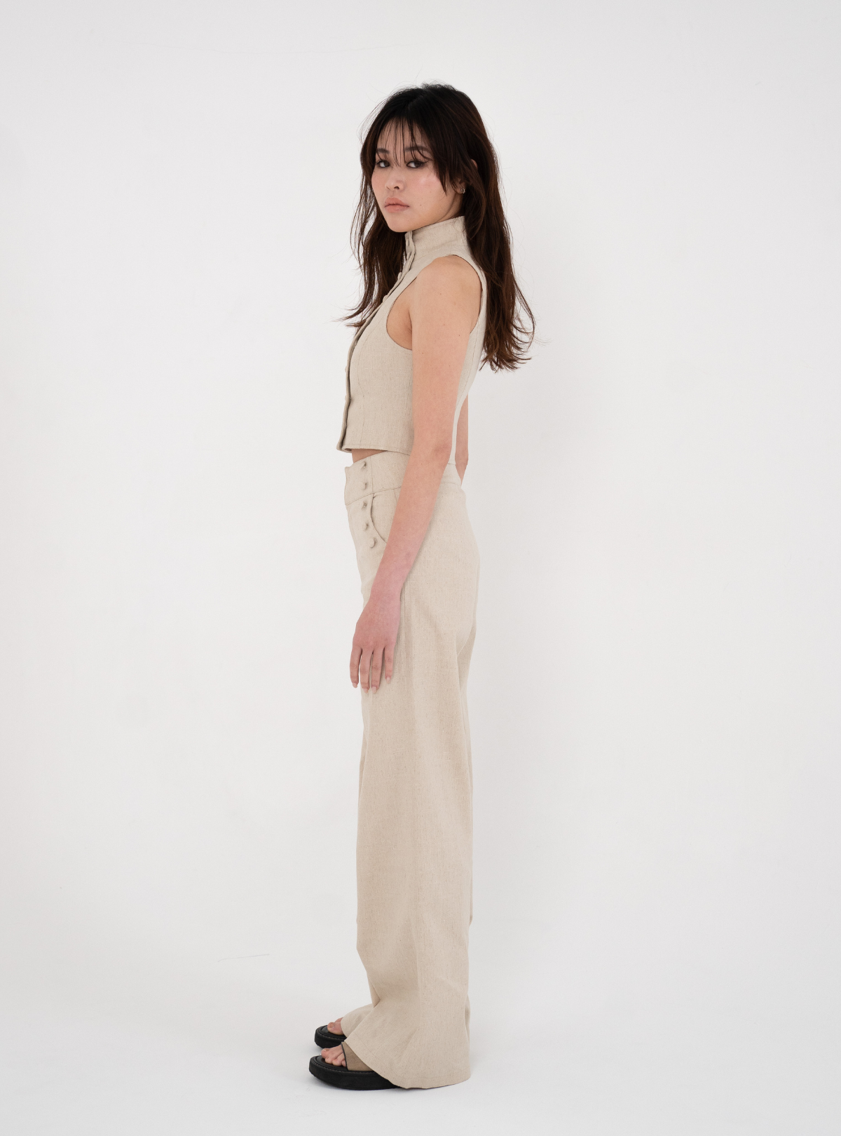 Covered Button Stand Neck Vest