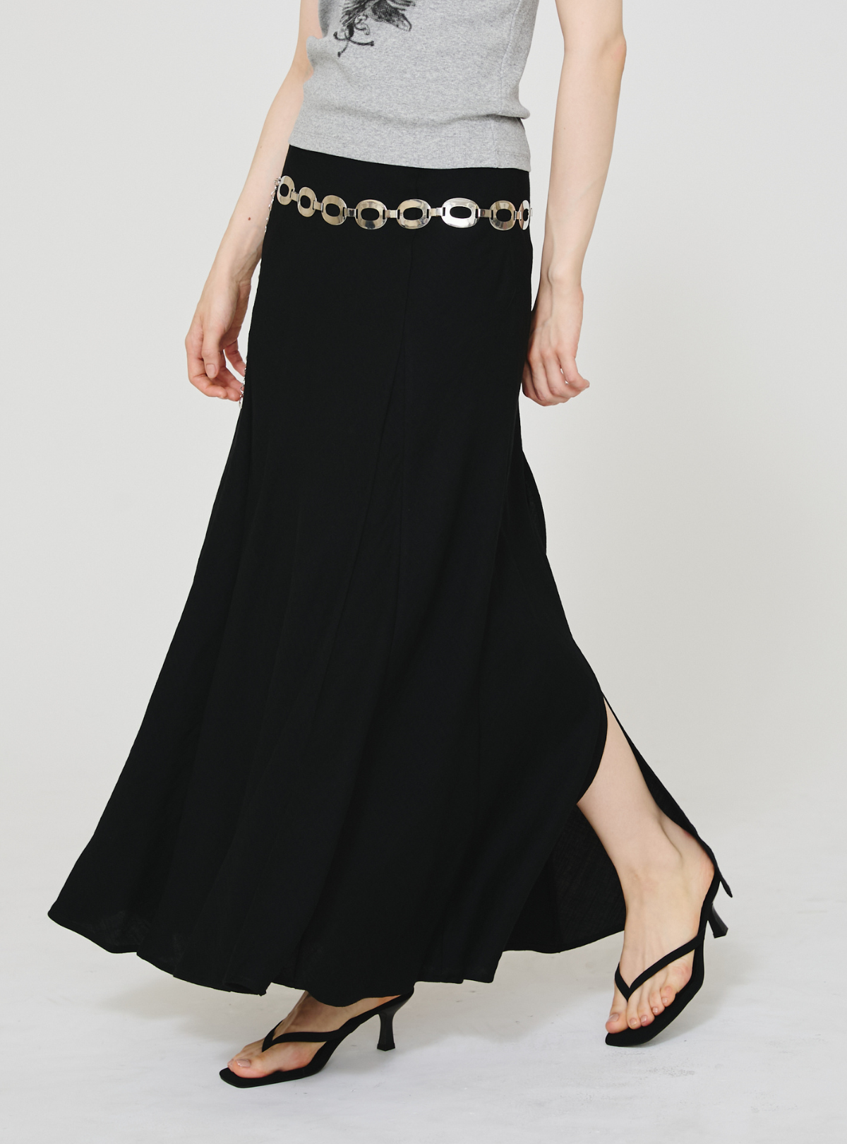 Double Slit Linen Skirt